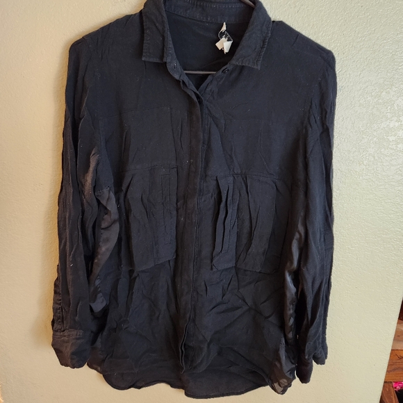 IRO Black Long Sleeve Button Front Mix Media Shirt Top Size 40 - Picture 1 of 7